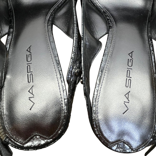 Via Spiga Women’s Metallic Silver Snake Print Slingback V Glades Heels Size 8M