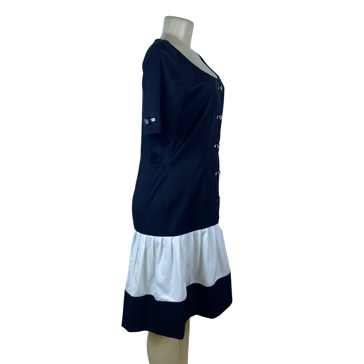 Ann Lawrence Today Black & White Short Sleeve Button Front Dress Sz 12 - New