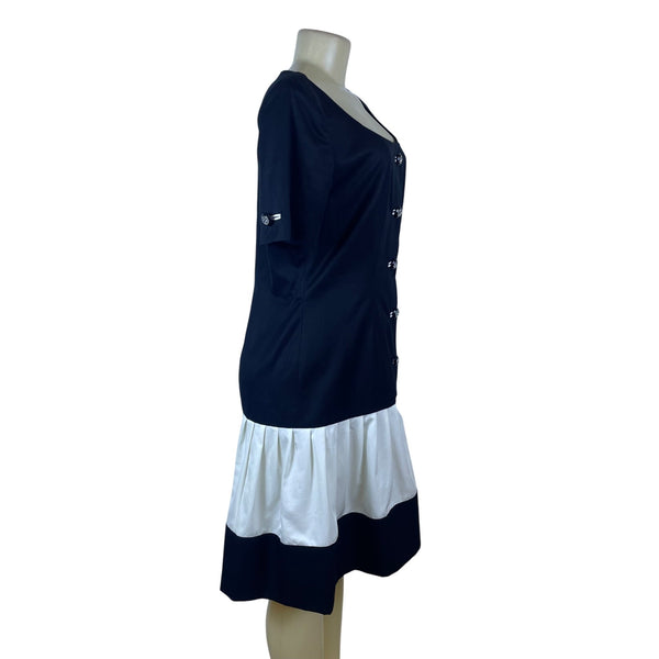 Ann Lawrence Today Black & White Short Sleeve Button Front Dress Sz 12 - New