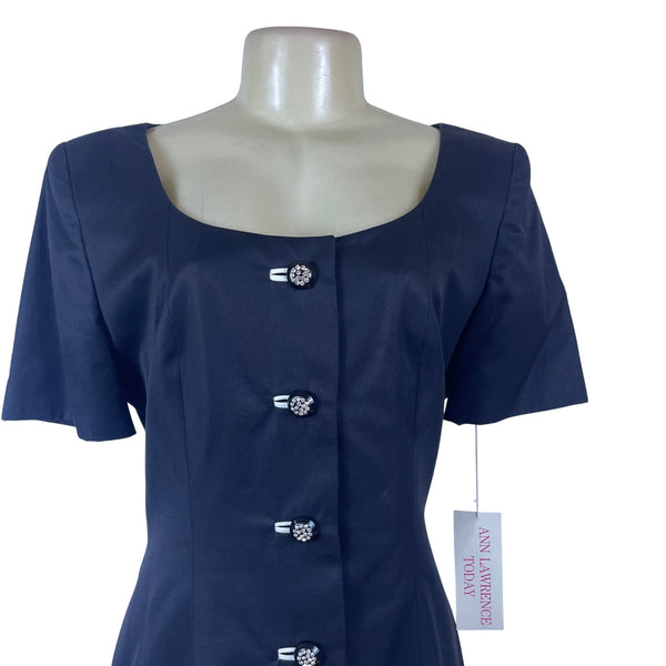 Ann Lawrence Today Black & White Short Sleeve Button Front Dress Sz 12 - New
