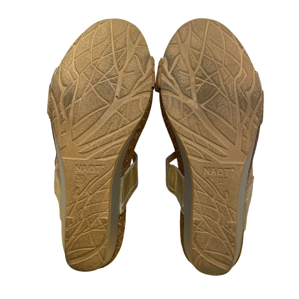 Naot Women’s Gold Metallic Leather Slip-On Comfort Cork Wedge Sandals Size 6