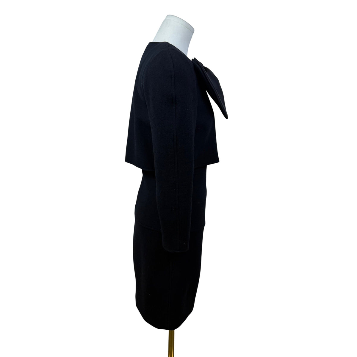 Vintage Oscar De La Renta  Black Satin Bow Long Sleeve Cocktail Dress Size 4