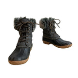 Report Gray Faux Fur Trimmed Tweed Rubber Duck Winter Boots Sz 7.5