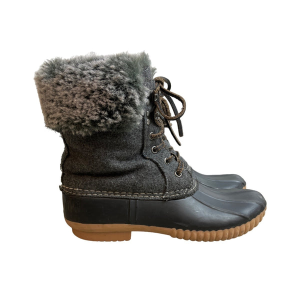Report Gray Faux Fur Trimmed Tweed Rubber Duck Winter Boots Sz 7.5