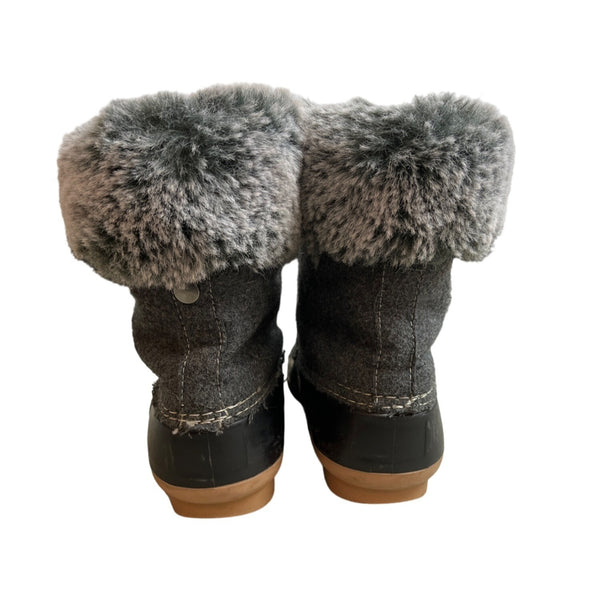 Report Gray Faux Fur Trimmed Tweed Rubber Duck Winter Boots Sz 7.5