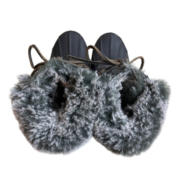 Report Gray Faux Fur Trimmed Tweed Rubber Duck Winter Boots Sz 7.5
