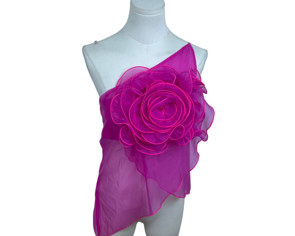 Fashion Nova Womens Hot Pink Floral Rose Sheer Asymmetrical Top Size S - New