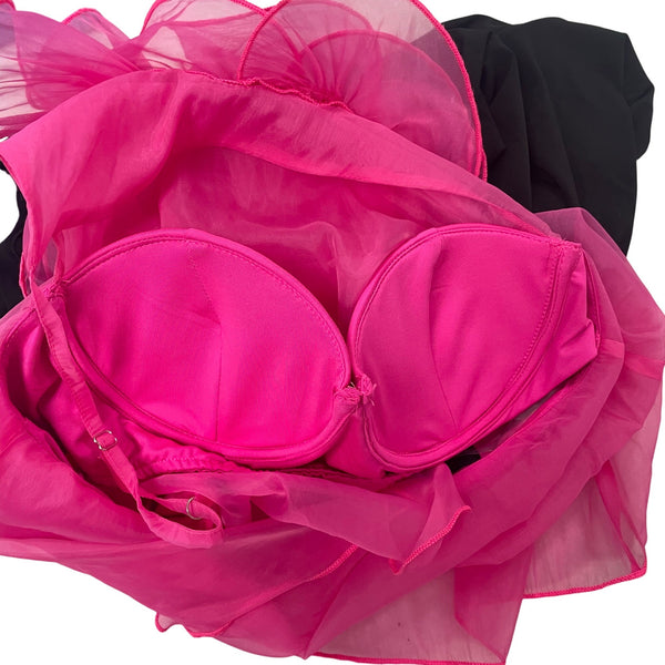 Fashion Nova Womens Hot Pink Floral Rose Sheer Asymmetrical Top Size S - New
