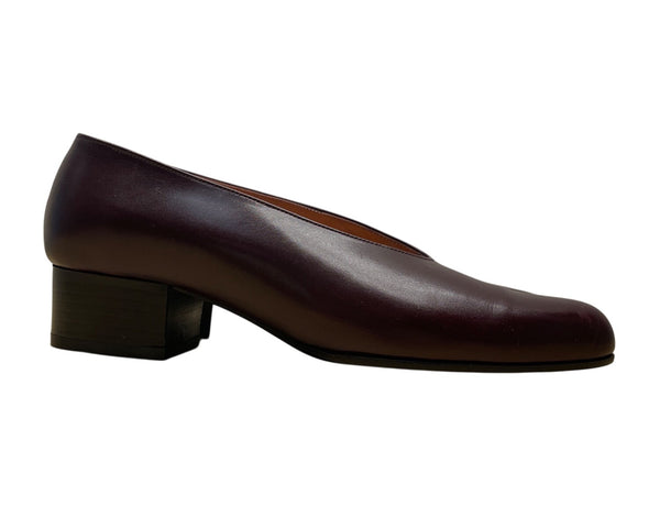 Robert Clergerie Burgundy Leather Habana Square-Toe Block Heel Shoes Sz 5.5B-New