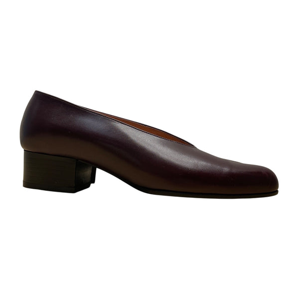 Robert Clergerie Burgundy Leather Habana Square-Toe Block Heel Shoes Sz 5.5B-New