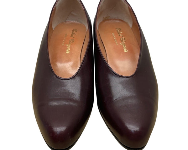 Robert Clergerie Burgundy Leather Habana Square-Toe Block Heel Shoes Sz 5.5B-New