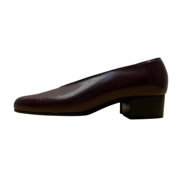 Robert Clergerie Burgundy Leather Habana Square-Toe Block Heel Shoes Sz 5.5B-New