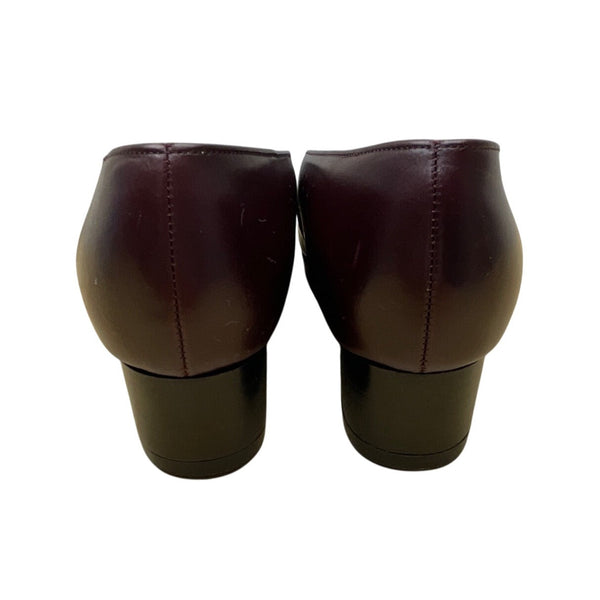Robert Clergerie Burgundy Leather Habana Square-Toe Block Heel Shoes Sz 5.5B-New