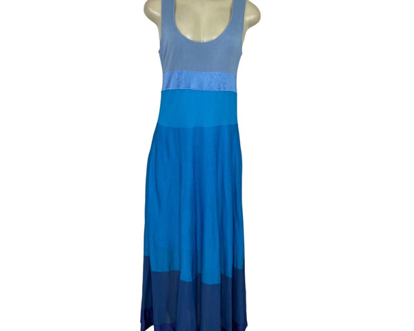 Agnona Womens Sleeveless Colorblock Maxi Dress W/ Scoop Neck Blue Gradient Sz M
