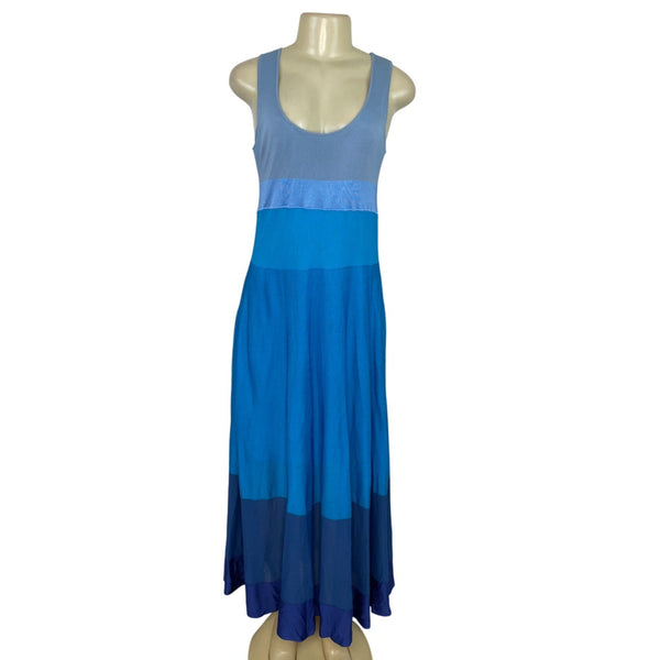Agnona Womens Sleeveless Colorblock Maxi Dress W/ Scoop Neck Blue Gradient Sz M