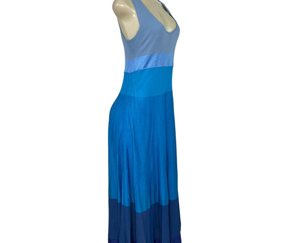 Agnona Womens Sleeveless Colorblock Maxi Dress W/ Scoop Neck Blue Gradient Sz M
