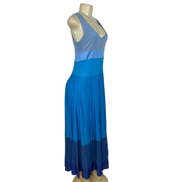 Agnona Womens Sleeveless Colorblock Maxi Dress W/ Scoop Neck Blue Gradient Sz M