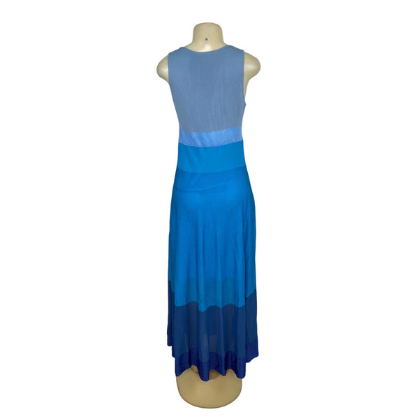 Agnona Womens Sleeveless Colorblock Maxi Dress W/ Scoop Neck Blue Gradient Sz M