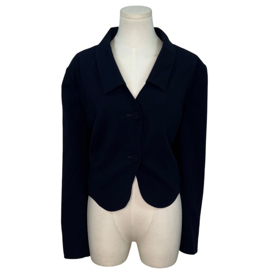 Un Jour Ailleurs Womens Navy Blue Button-Up Cropped Blazer Jacket Sz 18 - New
