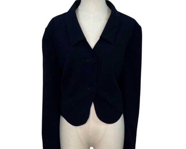 Un Jour Ailleurs Womens Navy Blue Button-Up Cropped Blazer Jacket Sz 18 - New