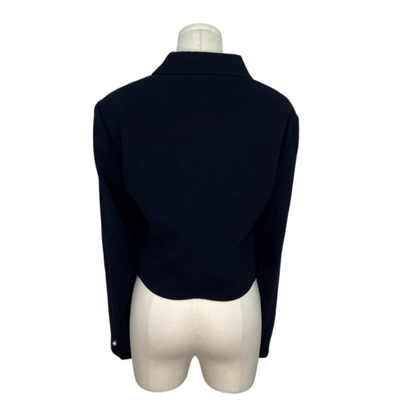 Un Jour Ailleurs Womens Navy Blue Button-Up Cropped Blazer Jacket Sz 18 - New