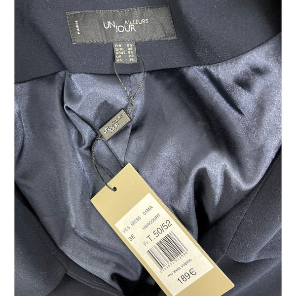 Un Jour Ailleurs Womens Navy Blue Button-Up Cropped Blazer Jacket Sz 18 - New