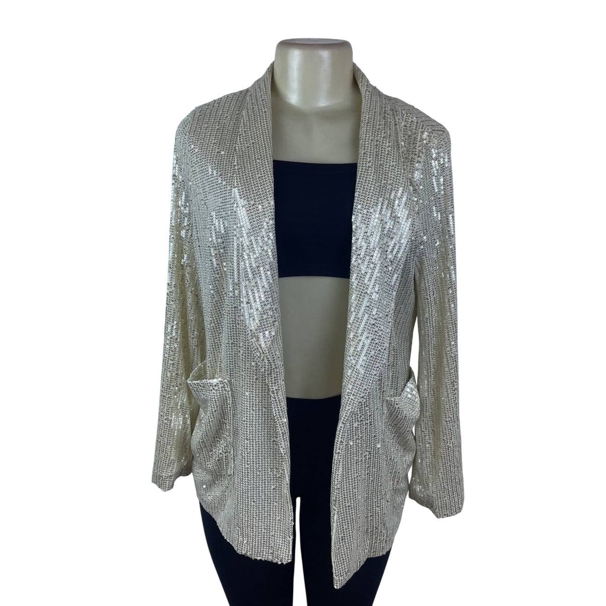 Main Strip Womens Gold Tone Sequined Open Front Cardigan Jacket Sz S - New