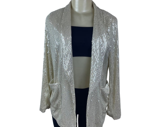 Main Strip Womens Gold Tone Sequined Open Front Cardigan Jacket Sz S - New