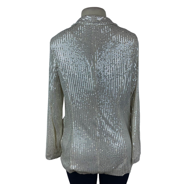 Main Strip Womens Gold Tone Sequined Open Front Cardigan Jacket Sz S - New
