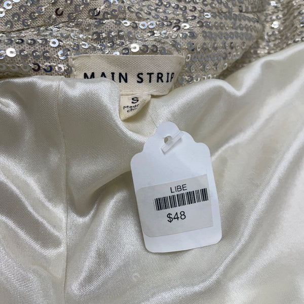 Main Strip Womens Gold Tone Sequined Open Front Cardigan Jacket Sz S - New