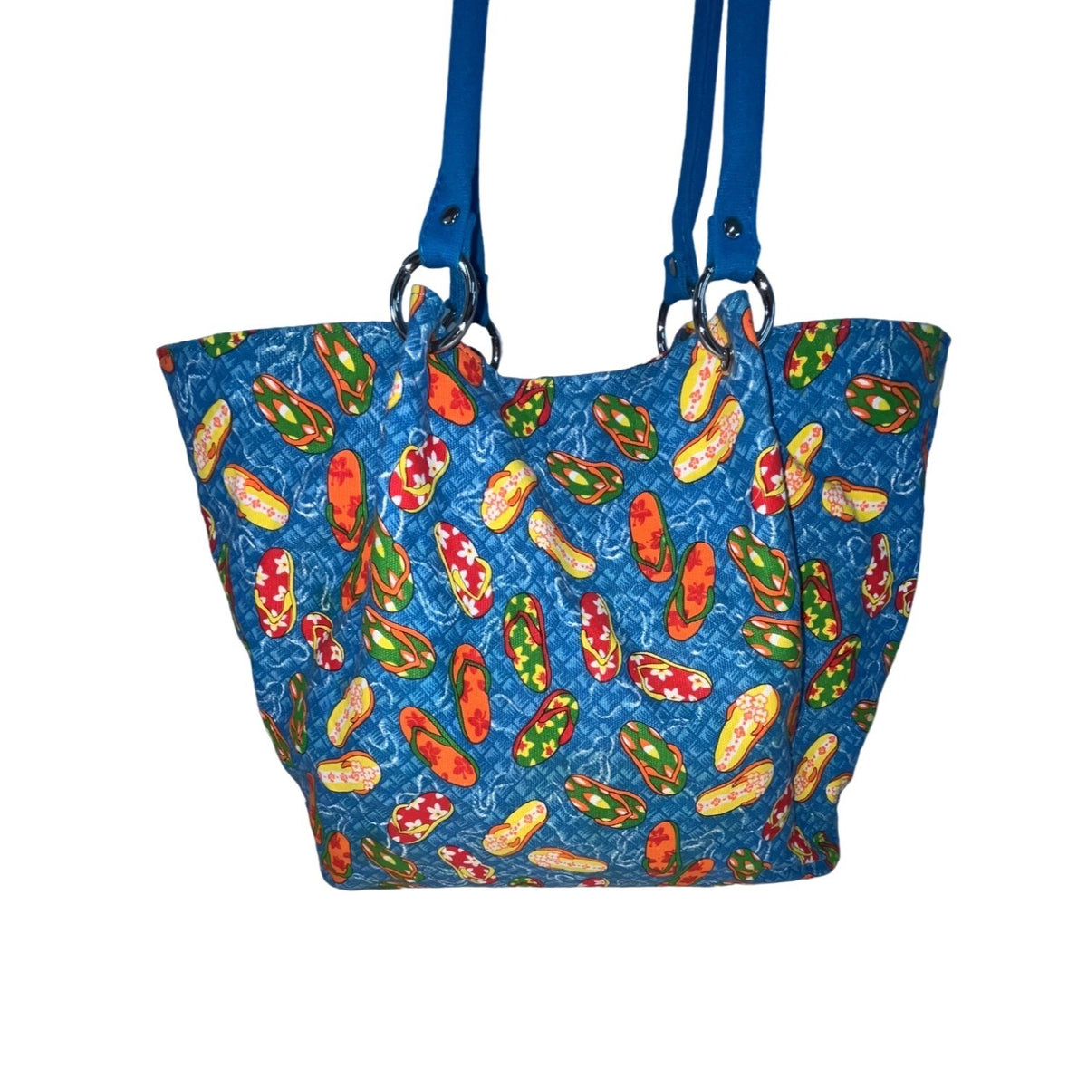 Vtg Avon Women’s Blue Flip Flop Pattern Shoulder Bag Magnetic Closure Sz M