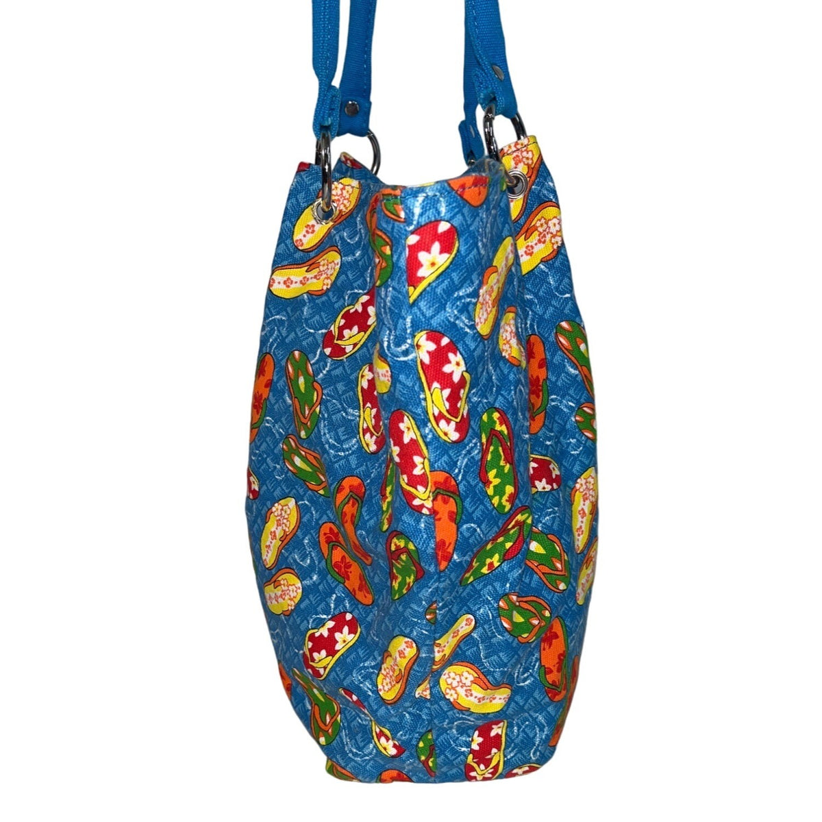 Vtg Avon Women’s Blue Flip Flop Pattern Shoulder Bag Magnetic Closure Sz M