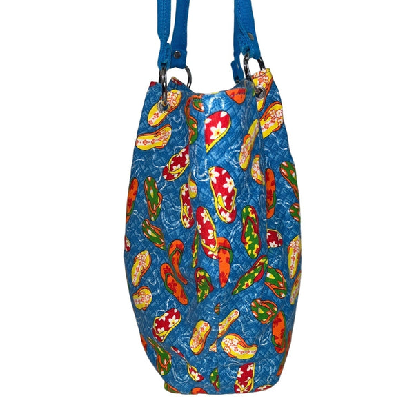 Vtg Avon Women’s Blue Flip Flop Pattern Shoulder Bag Magnetic Closure Sz M