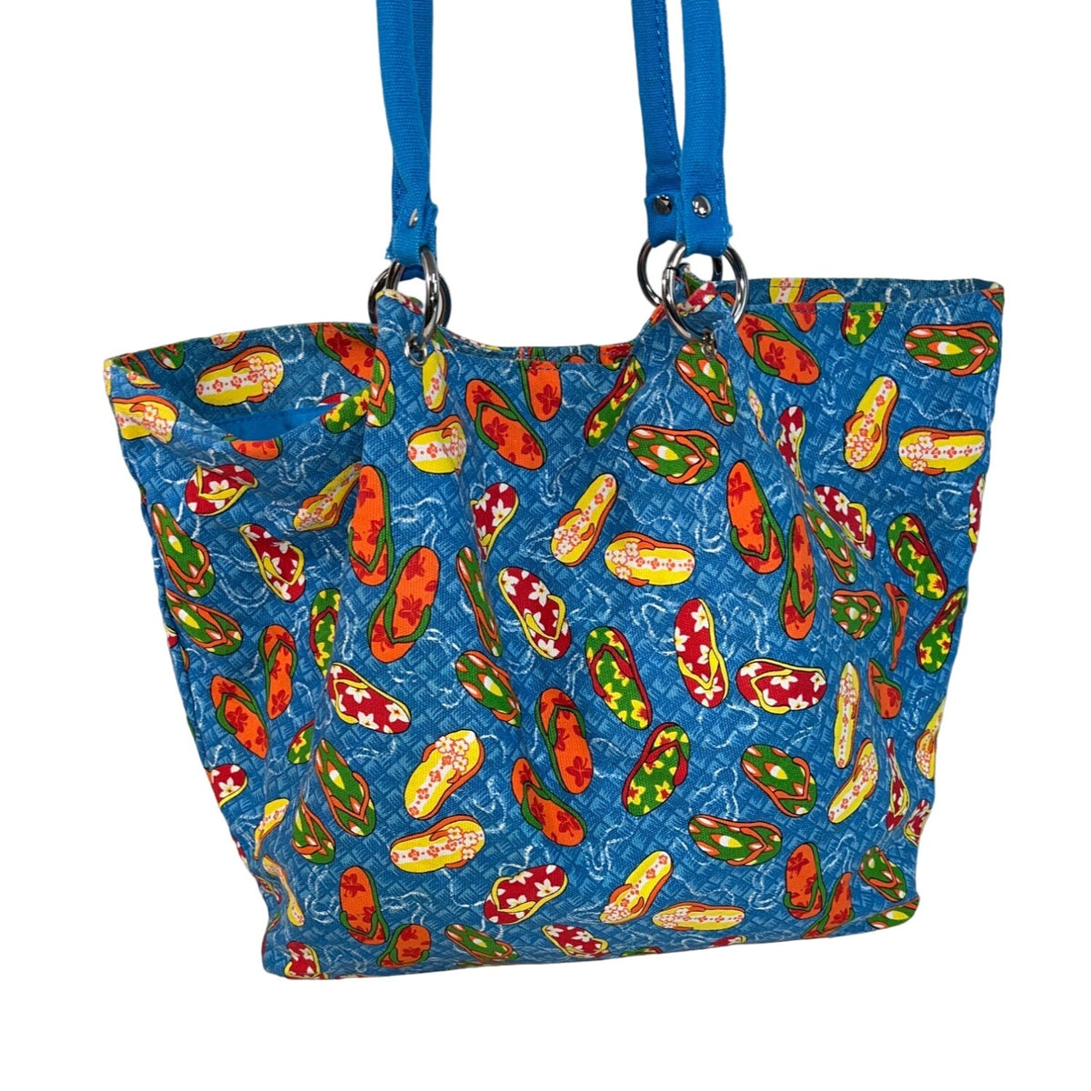 Vtg Avon Women’s Blue Flip Flop Pattern Shoulder Bag Magnetic Closure Sz M