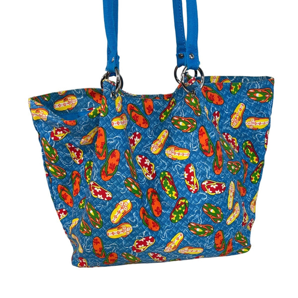 Vtg Avon Women’s Blue Flip Flop Pattern Shoulder Bag Magnetic Closure Sz M