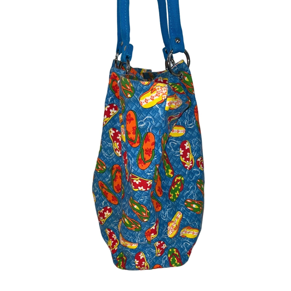 Vtg Avon Women’s Blue Flip Flop Pattern Shoulder Bag Magnetic Closure Sz M