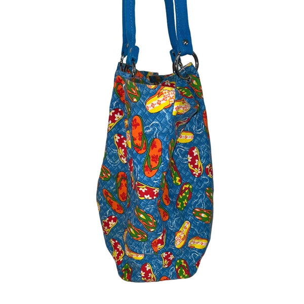 Vtg Avon Women’s Blue Flip Flop Pattern Shoulder Bag Magnetic Closure Sz M