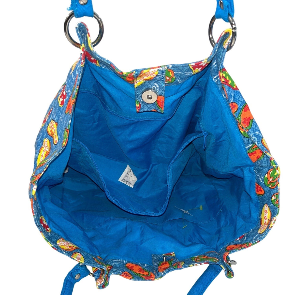 Vtg Avon Women’s Blue Flip Flop Pattern Shoulder Bag Magnetic Closure Sz M