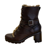 UGG Ingrid Women’s Brown Leather & Real Fur Lining Side Zipper Heeled Boots Sz 7