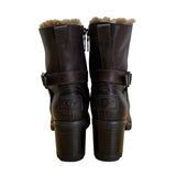 UGG Ingrid Women’s Brown Leather & Real Fur Lining Side Zipper Heeled Boots Sz 7