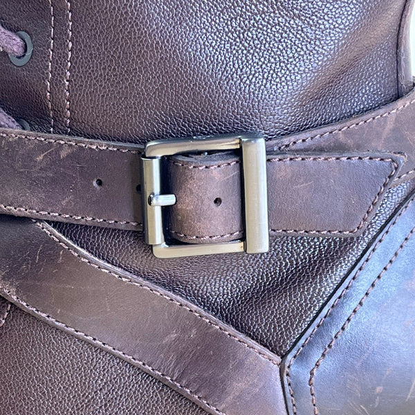 UGG Ingrid Women’s Brown Leather & Real Fur Lining Side Zipper Heeled Boots Sz 7