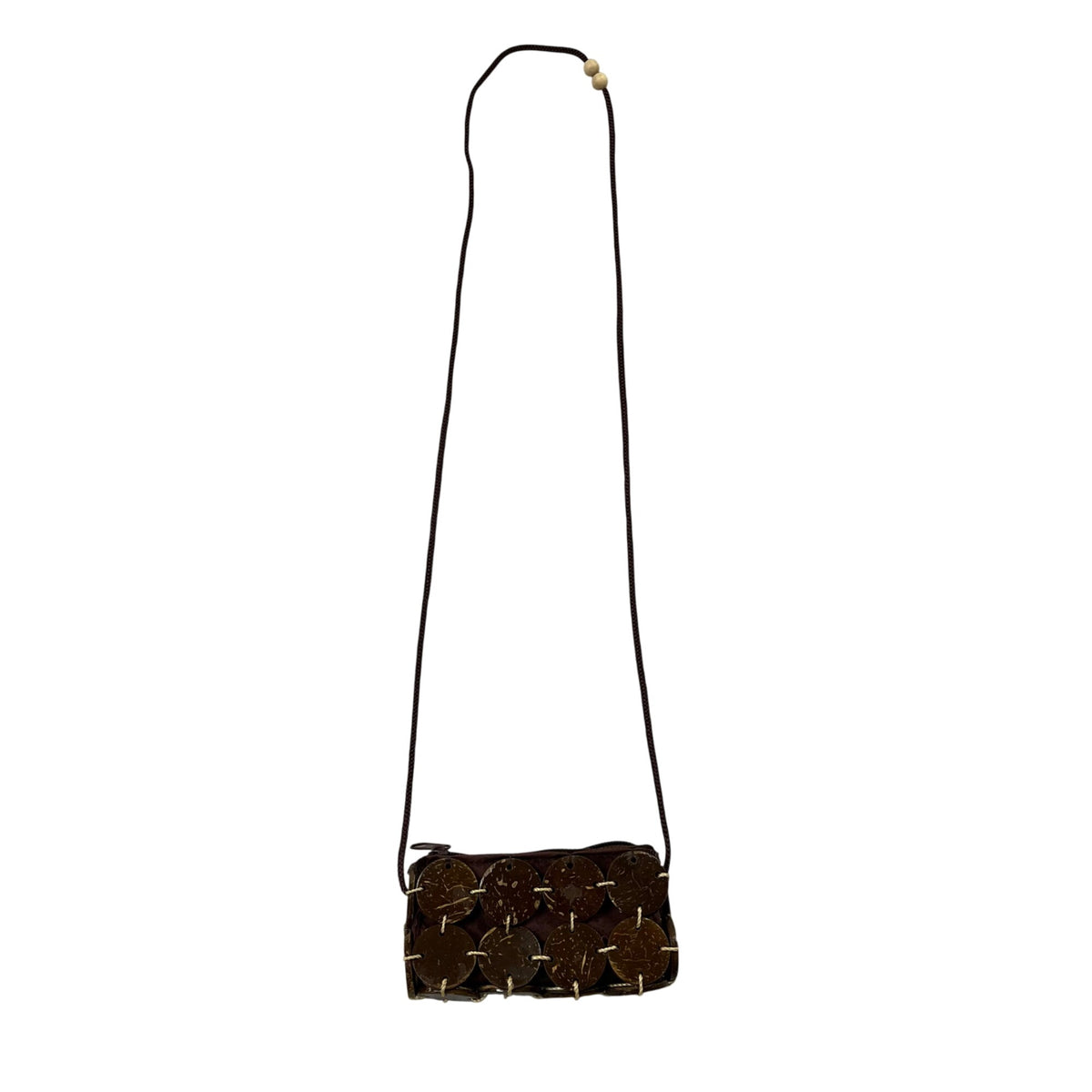 Brown Coconut Shell Crossbody Bag Adjustable Strap Boho Rustic Handmade Small Pouch