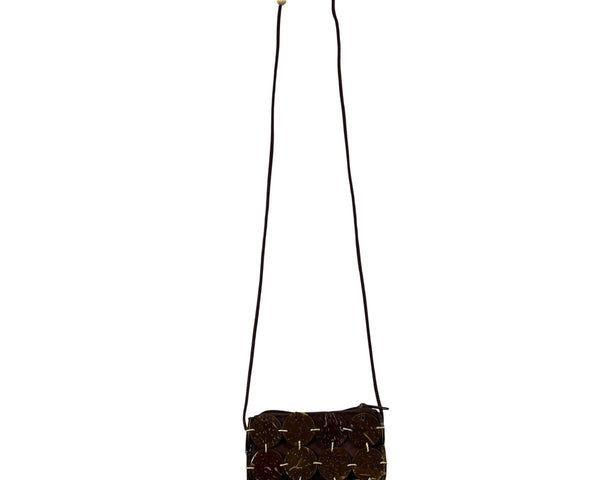 Brown Coconut Shell Crossbody Bag Adjustable Strap Boho Rustic Handmade Small Pouch