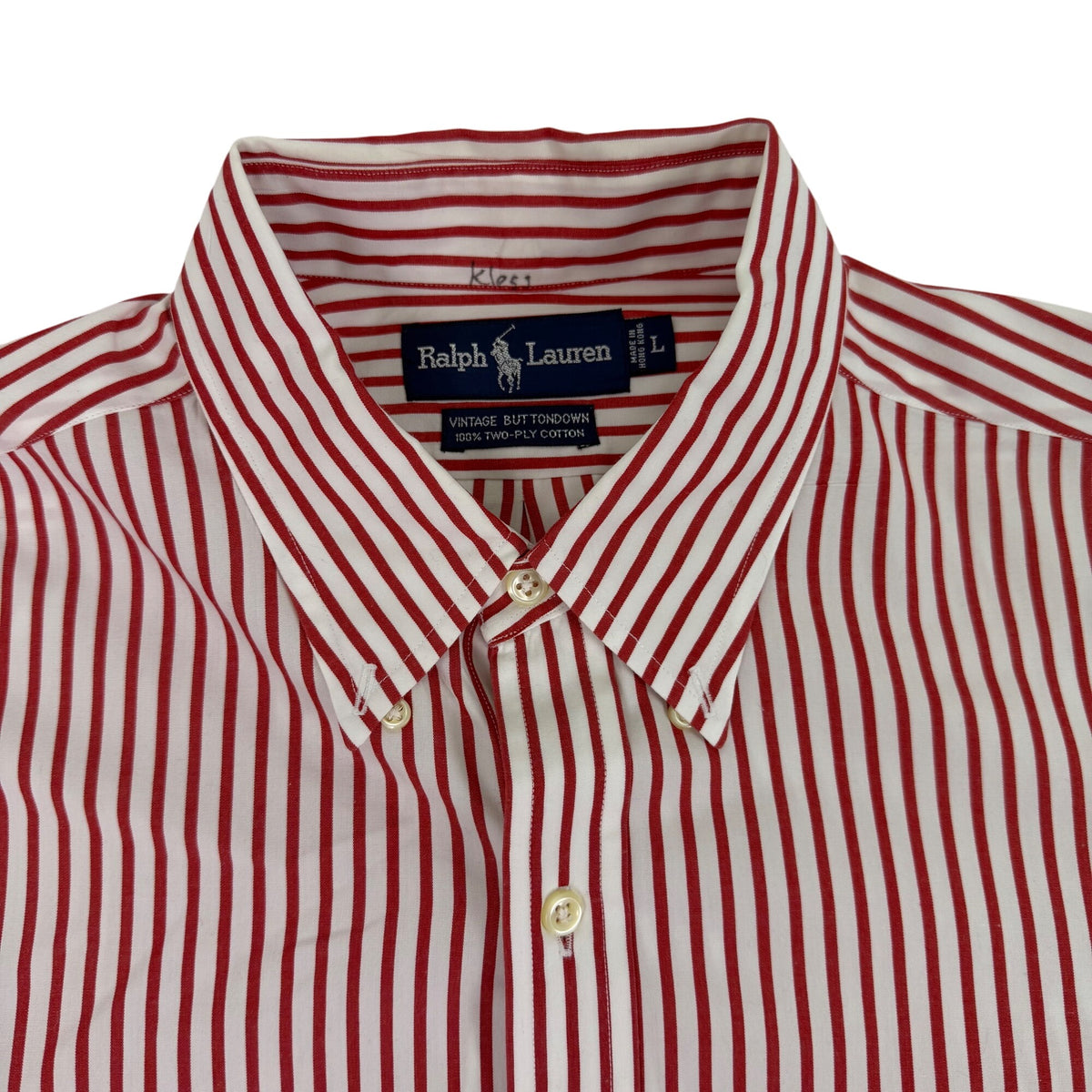 Ralph Lauren Mens Red & White Cotton Striped Button-Down Shirt Size Large L