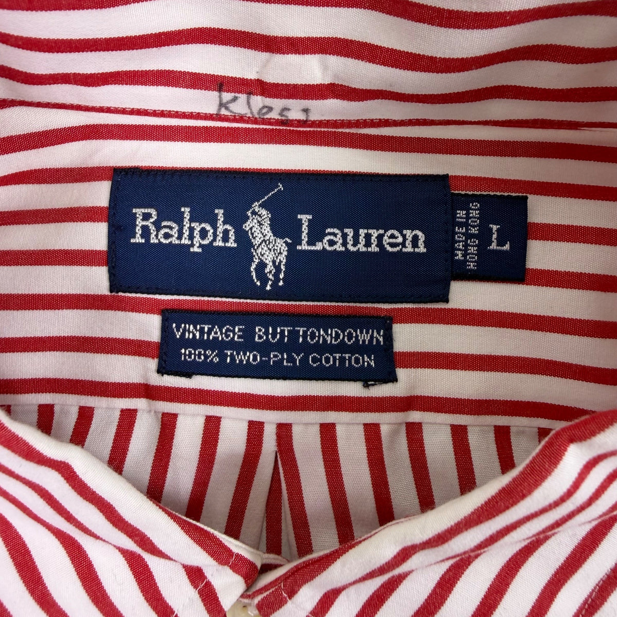 Ralph Lauren Mens Red & White Cotton Striped Button-Down Shirt Size Large L