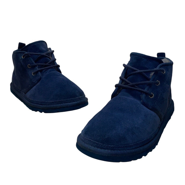 UGG Womens Navy Suede Grey Sheepskin Lined Lace-Up Neumel Chukka Boots Size 9