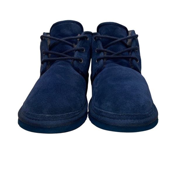 UGG Womens Navy Suede Grey Sheepskin Lined Lace-Up Neumel Chukka Boots Size 9