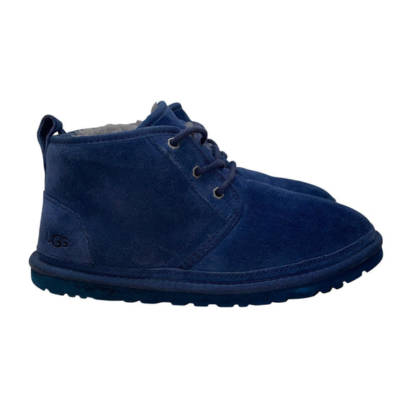 UGG Womens Navy Suede Grey Sheepskin Lined Lace-Up Neumel Chukka Boots Size 9