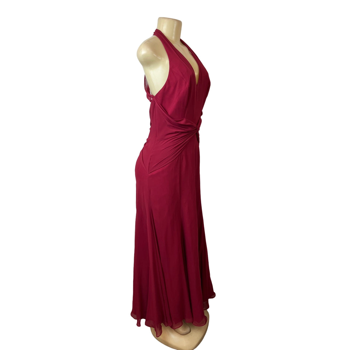Bill Levkoff Red Cranberry Long Haltered Womens Dress Sz 10 - New