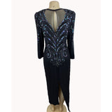 Vintage 80s A. J. Bari Women's Sequin Long Sleeve Black Dress Sz 10